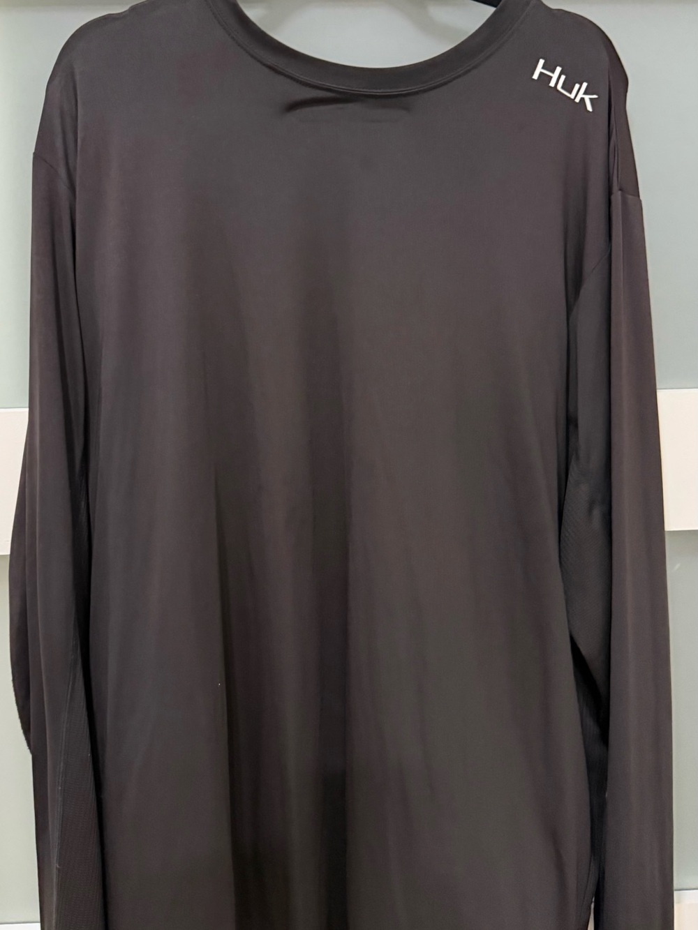 Huk Long-Sleeve Performance Tee — Black with White Logo